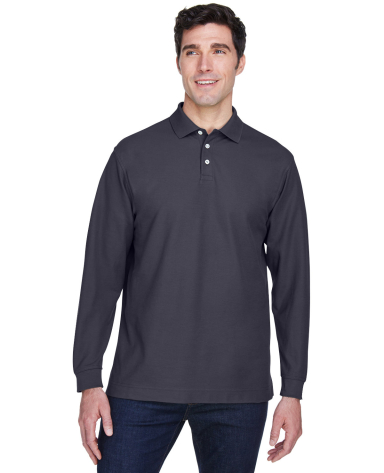 D110 Devon & Jones Men's Pima Pique Long-Sleeve Po in Navy front view