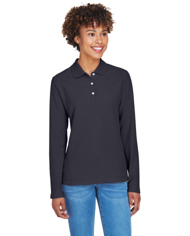 D110W Devon & Jones Ladies’ Pima Pique Long-Slee in Navy front view