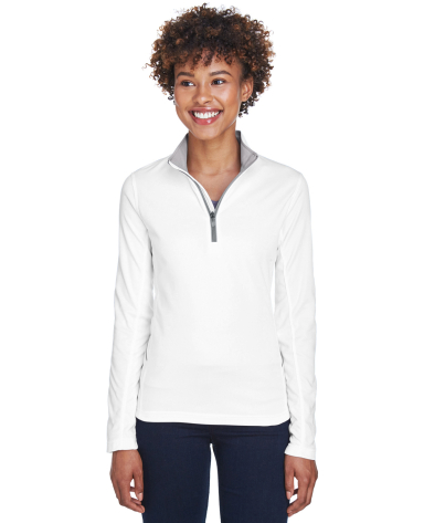 UltraClub 8230L Ladies' Cool & Dry Sport Quarter-Z WHITE front view