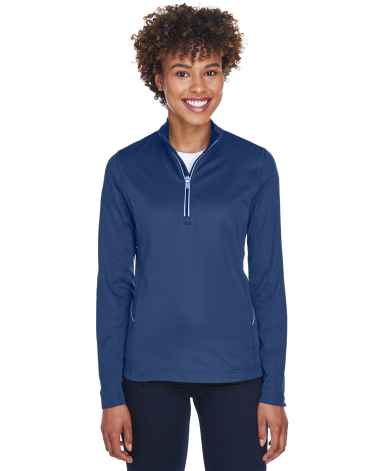 UltraClub 8230L Ladies' Cool & Dry Sport Quarter-Z NAVY front view
