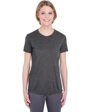 UltraClub 8619L Ladies' Cool & Dry Heathered Perfo BLACK HEATHER front view