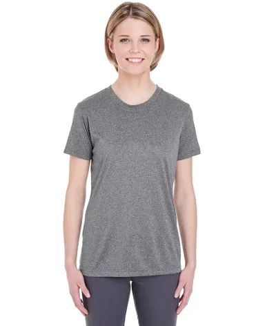 UltraClub 8619L Ladies' Cool & Dry Heathered Perfo CHARCOAL HEATHER front view