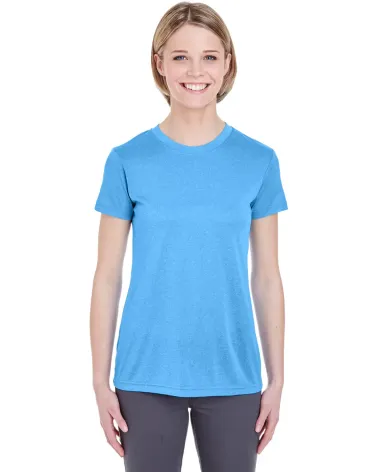 UltraClub 8619L Ladies' Cool & Dry Heathered Perfo COLUMBIA BLU HTH front view