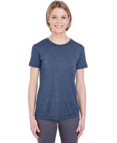 UltraClub 8619L Ladies' Cool & Dry Heathered Perfo NAVY HEATHER front view