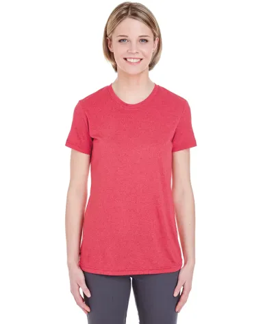 UltraClub 8619L Ladies' Cool & Dry Heathered Perfo RED HEATHER front view