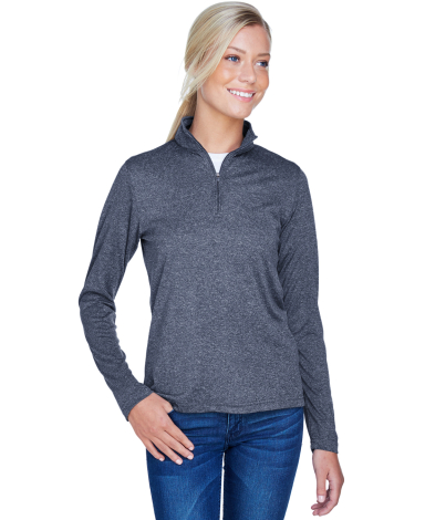 UltraClub 8618W Ladies' Cool & Dry Heathered Perfo NAVY HEATHER front view