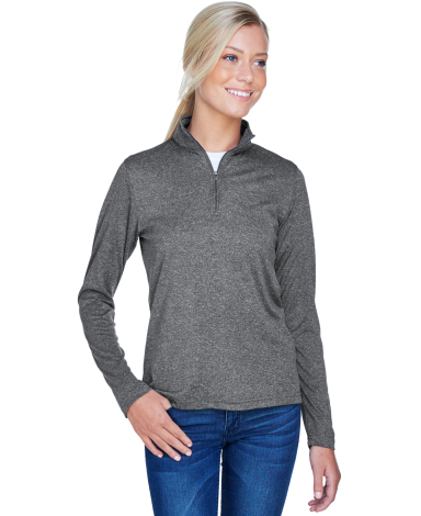 UltraClub 8618W Ladies' Cool & Dry Heathered Perfo BLACK HEATHER front view