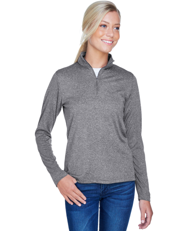UltraClub 8618W Ladies' Cool & Dry Heathered Perfo CHARCOAL HEATHER front view