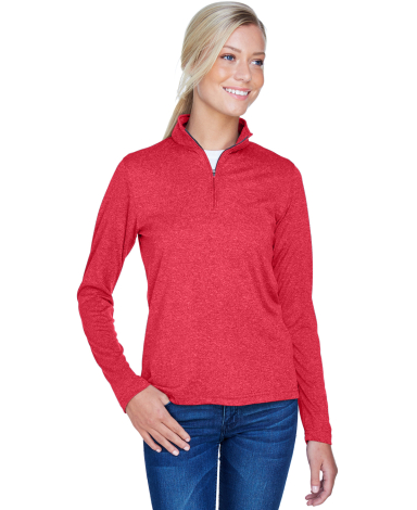 UltraClub 8618W Ladies' Cool & Dry Heathered Perfo RED HEATHER front view