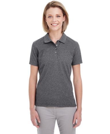 UltraClub UC100W Ladies' Heathered Pique Polo BLACK HEATHER front view