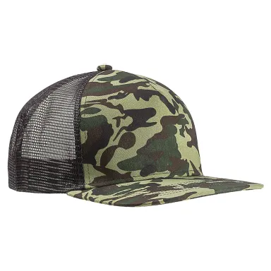 Big Accessories BX025 Surfer Trucker Cap in Forest camo/ blk front view