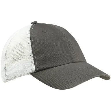 Big Accessories BA601 Washed Trucker Cap in Iron/ white front view