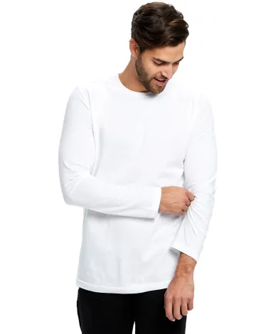 US Blanks US2090 Men's 4.3 oz. Long-Sleeve Crewnec in White front view