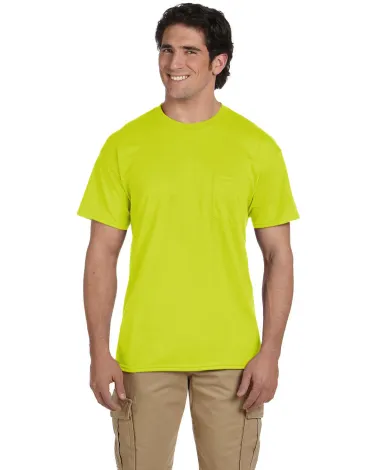 8300 Gildan 5.6 oz. Ultra Blend® 50/50 Pocket T-S in Safety green front view