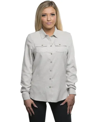 Burnside 5200 Women's Long Sleeve Solid Flannel Sh in Stone front view