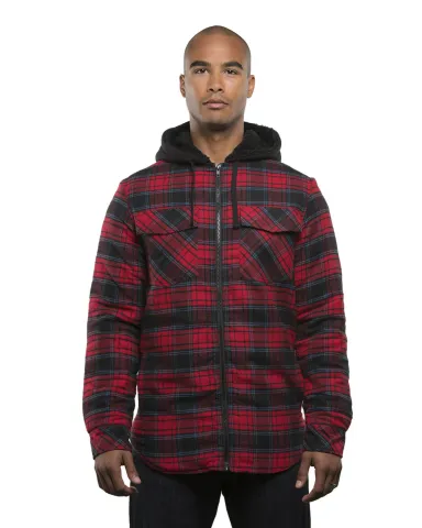 Burnside 8620 Quilted Flannel Full-Zip Hooded Jack in Red front view