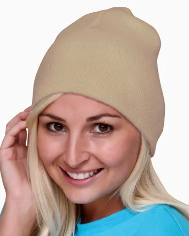 Bayside BA3810 Beanie in Stone front view
