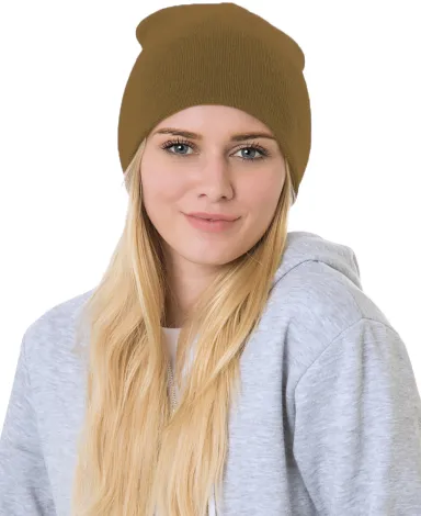 Bayside BA3810 Beanie in Coyote brown front view