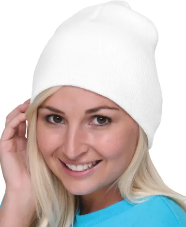 Bayside BA3810 Beanie in White front view