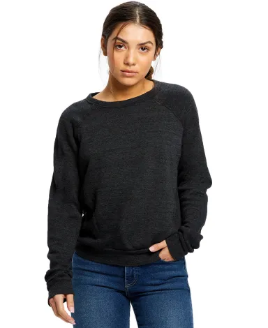 Ladies' Raglan Pullover Long Sleeve Crewneck Sweat in Tri charcoal front view