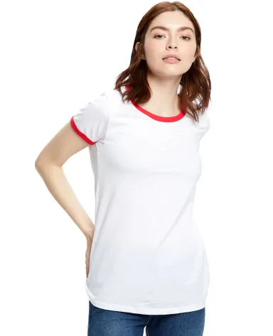US Blanks US609 Women's Classic Ringer Tee in White/ red front view