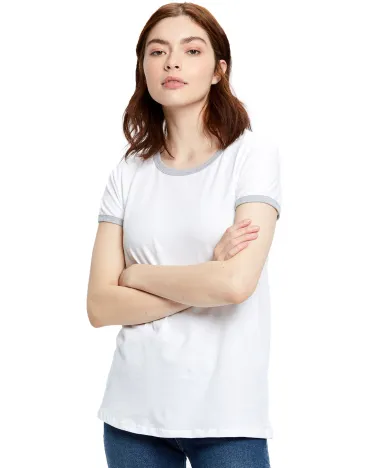 US Blanks US609 Women's Classic Ringer Tee in White/ hth grey front view