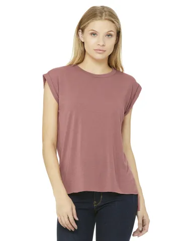 8804 Women's Flowy Muscle Tank with Rolled Cuffs in Mauve front view