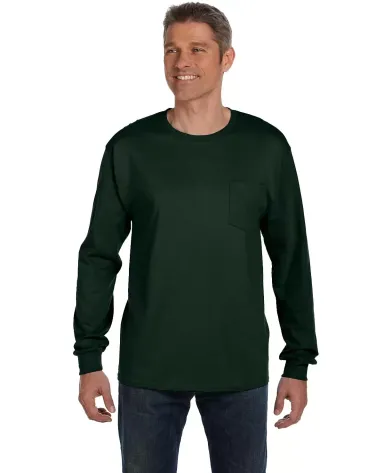 52 5596 Tagless Long Sleeve T-Shirt with a Pocket in Deep forest front view