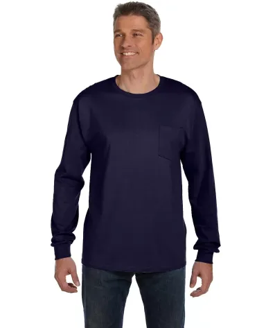 52 5596 Tagless Long Sleeve T-Shirt with a Pocket in Navy front view