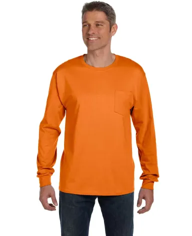 52 5596 Tagless Long Sleeve T-Shirt with a Pocket in Orange front view