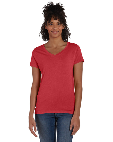 Hanes 42VT Women's V-Neck Triblend Tee with Fresh  in Red triblend front view