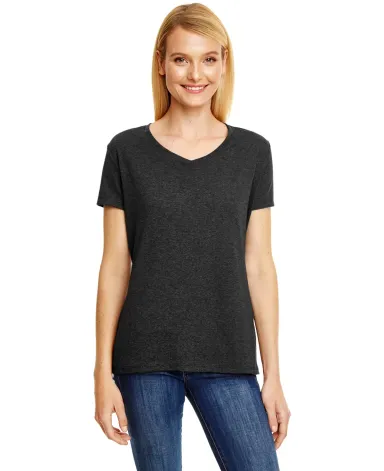 Hanes 42VT Women's V-Neck Triblend Tee with Fresh  in Sol black trblnd front view
