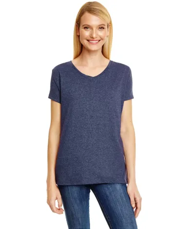 Hanes 42VT Women's V-Neck Triblend Tee with Fresh  in Navy triblend front view