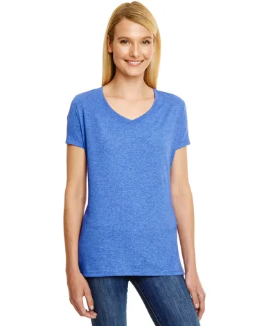 Hanes 42VT Women's V-Neck Triblend Tee with Fresh  in Royal triblend front view
