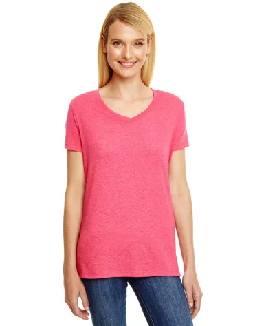 Hanes 42VT Women's V-Neck Triblend Tee with Fresh  in Red triblend front view