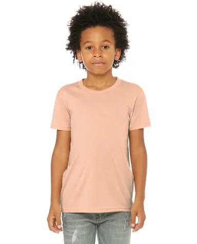 3413Y Bella + Canvas Youth Triblend Jersey Short S in Peach triblend front view