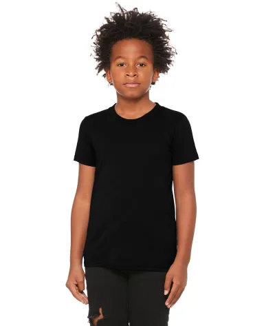 3413Y Bella + Canvas Youth Triblend Jersey Short S in Solid blk trblnd front view