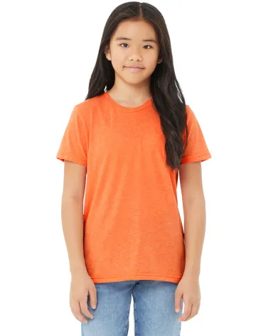 3413Y Bella + Canvas Youth Triblend Jersey Short S in Orange triblend front view