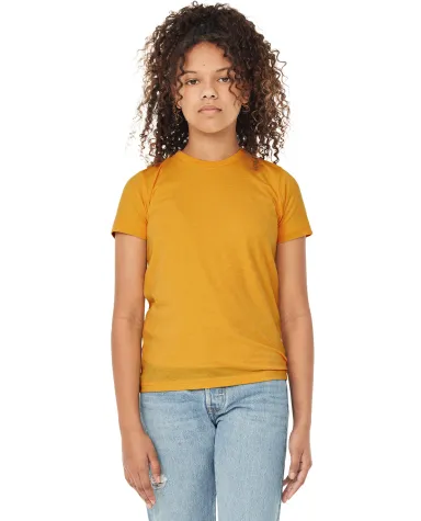3413Y Bella + Canvas Youth Triblend Jersey Short S in Mustard triblend front view