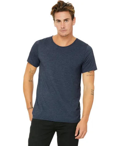3014 Bella + Canvas Raw Neck Tee in Heather navy front view