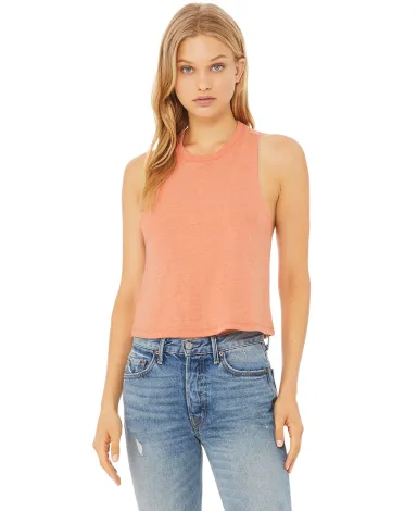 6682 Women's Racerback Cropped Tank in Heather sunset front view