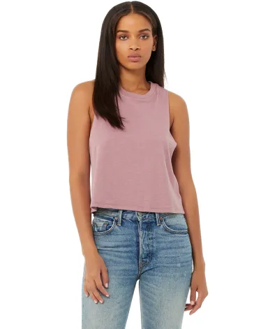 6682 Women's Racerback Cropped Tank in Heather orchid front view