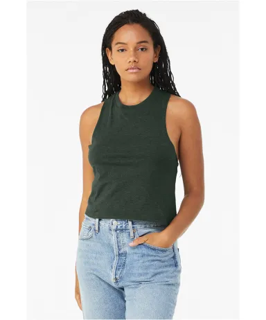 6682 Women's Racerback Cropped Tank in Heather forest front view