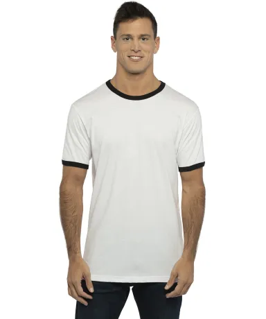 Next Level 3604 Unisex Fine Jersey Ringer Tee in White/ black front view