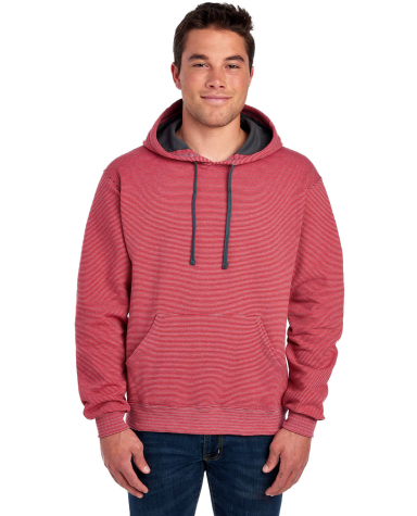 50 SF77R Sofspun® Microstripe Hooded Pullover Swe in Firebrick stripe front view