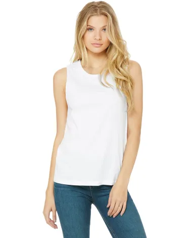 Women's Long Muscle Tank in White front view