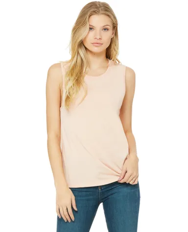Women's Long Muscle Tank in Heather peach front view