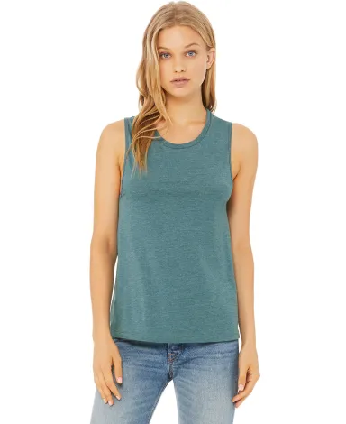 Women's Long Muscle Tank in Hthr deep teal front view