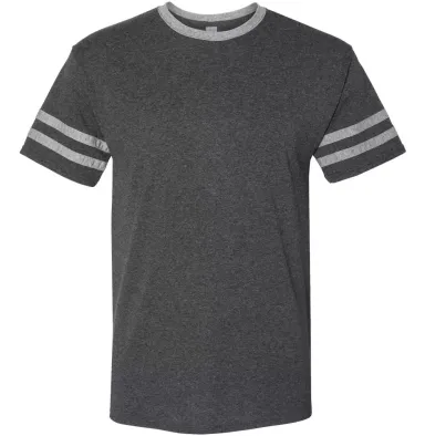 Jerzees 602MR Triblend Ringer Varsity T-Shirt BLACK HTH/ OXFRD front view