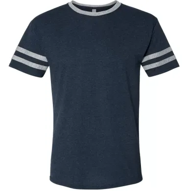 Jerzees 602MR Triblend Ringer Varsity T-Shirt INDIGO HTH/ OXFR front view